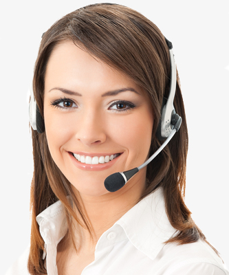 Portrait of happy smiling cheerful support phone operator in headset, isolated on white background